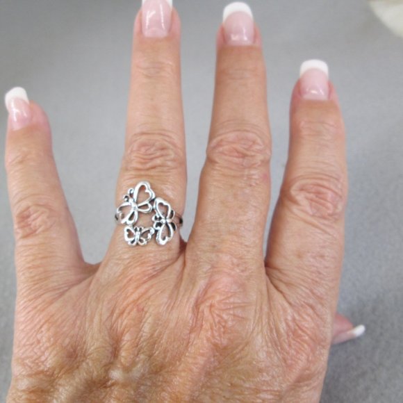 Sterling Silver BUTTERFLY Ring> triple Butterflies ring,925 sterling ring,925 - Picture 5 of 5